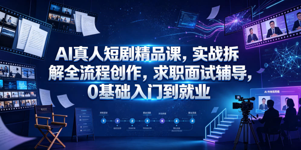 AI真人短剧精品课，实战拆解全流程创作，求职面试辅导，0基础入门到就业-伏羲SAAS