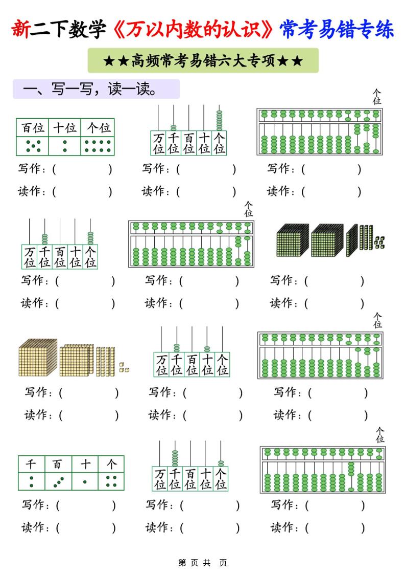 26春二年级下数学《万以内数的认识》常考易错专项练习-伏羲SAAS
