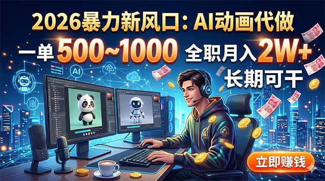2026暴力新风口：AI动画代做，一单500~1000，全职月入2W+，长期可干-伏羲SAAS