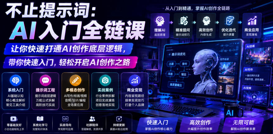 不止提示词:AI入门全链课,让你快速打通AI创作底层逻辑,带你快速入门,轻松开启AI创作之路-伏羲SAAS