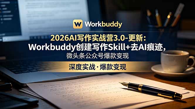 2026AI写作实战营3.0-更新:Workbuddy创建写作Skill+去AI痕迹,微头条公众号爆款变现-伏羲SAAS