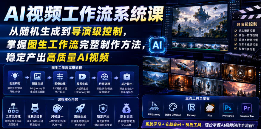 AI视频工作流系统课,从随机生成到导演级控制,掌握图生工作流完整制作方法,稳定产出高质量AI视频-伏羲SAAS