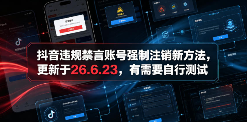 抖音违规禁言账号强制注销新方法,更新于26.6.23,有需要自行测试-伏羲SAAS