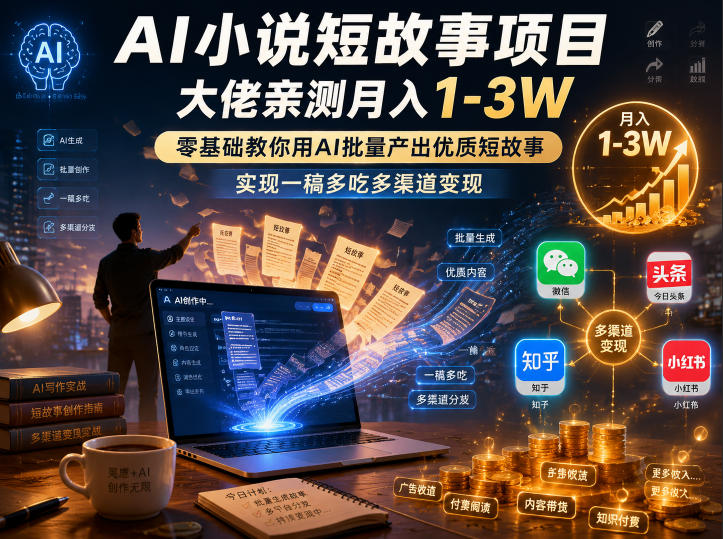 AI小说短故事项目,大佬亲测月入1-3W,零基础教你用AI批量产出优质短故事,实现一稿多吃多渠道变现(更新0624)-伏羲SAAS