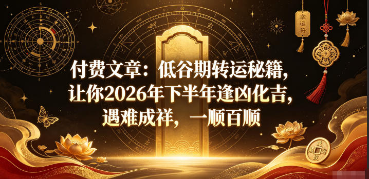 付费文章:低谷期转运秘籍,让你2026年下半年逢凶化吉,遇难成祥,一顺百顺-伏羲SAAS