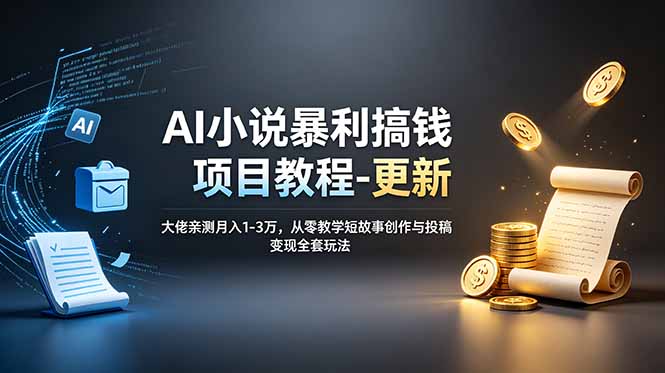 AI小说暴利搞钱项目教程-更新,大佬亲测月入1-3万,从零教学短故事创作与投稿变现全套玩法-伏羲SAAS