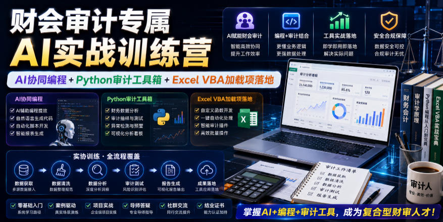 财会审计专属AI实战训练营|AI协同编程+Python审计工具箱+Excel VBA加载项落地-伏羲SAAS