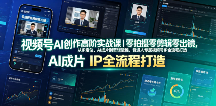 视频号AI创作高阶实战课｜零拍摄零剪辑零出镜，从IP定位、AI成片到剪辑运维，普通人专属视频号IP全流程打造-伏羲SAAS