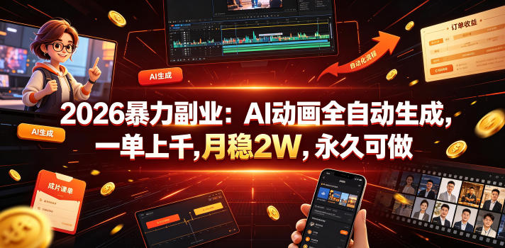2026暴力副业：AI动画全自动生成，一单上千，月稳2W，永久可做【揭秘】-伏羲SAAS