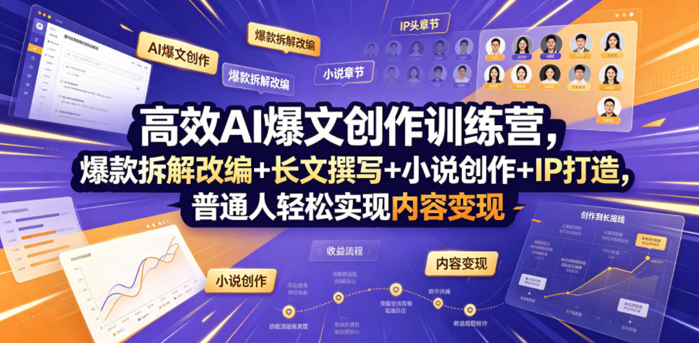 高效AI爆文创作训练营，爆款拆解改编+长文撰写+小说创作+IP打造，普通人轻松实现内容变现-伏羲SAAS