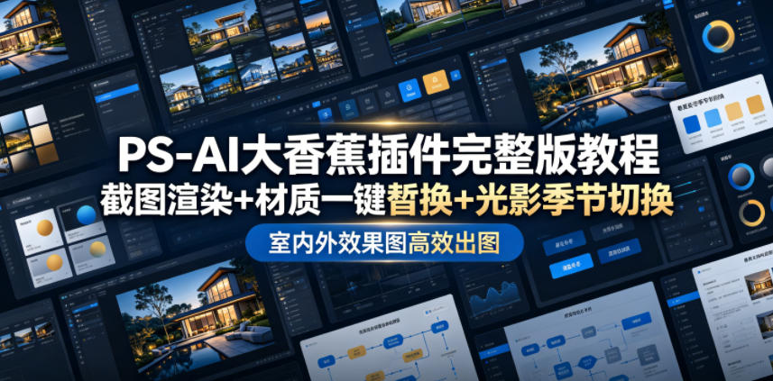 PS-AI大香蕉插件完整版教程，截图渲染+材质一键替换+光影季节切换，室内外效果图高效出图高阶课程-伏羲SAAS