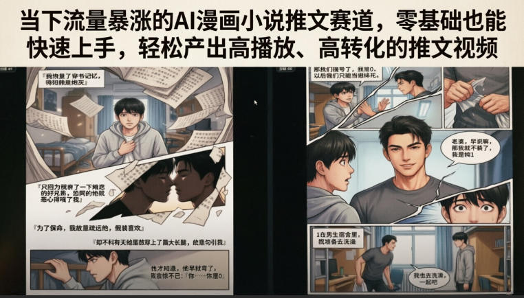 当下流量暴涨的AI漫画小说推文赛道，零基础也能快速上手，轻松产出高播放、高转化的推文视频-伏羲SAAS
