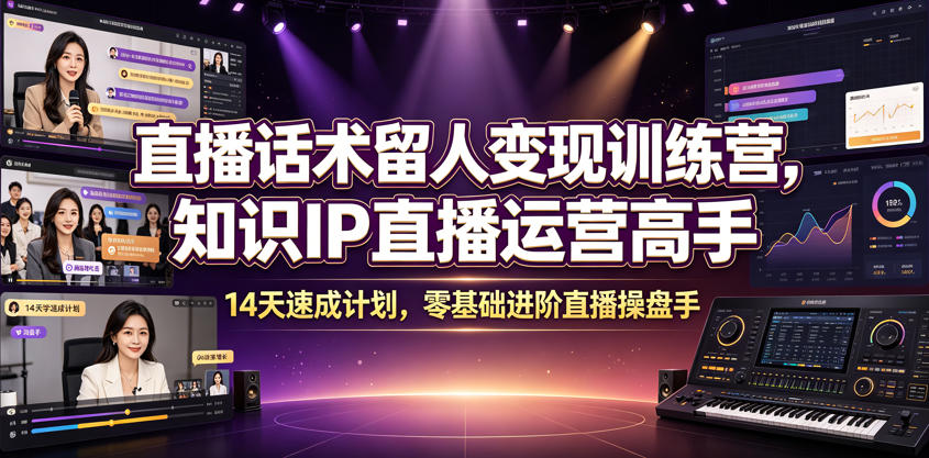 直播话术留人变现训练营，知识IP直播运营高手，14天速成计划，零基础进阶直播操盘手-伏羲SAAS