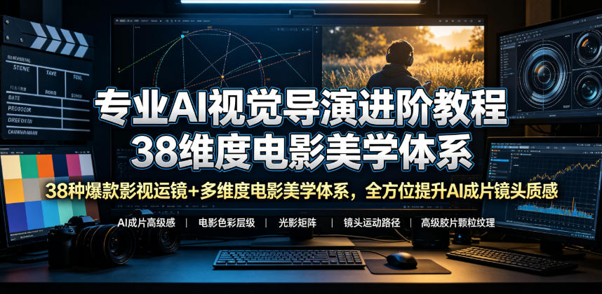专业AI视觉导演进阶教程，38种爆款影视运镜+多维度电影美学体系，全方位提升AI成片高级感与镜头质感-伏羲SAAS