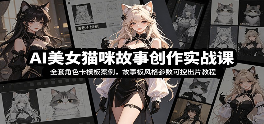 AI美女猫咪故事创作实战课：全套角色卡模板案例，故事板风格参数可控出片教程-伏羲SAAS