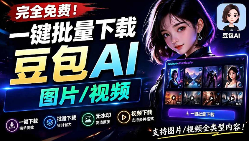 Github最新发布！一键批量下载豆包AI无水印图片/视频，简单易用，自动解析提示词-伏羲SAAS