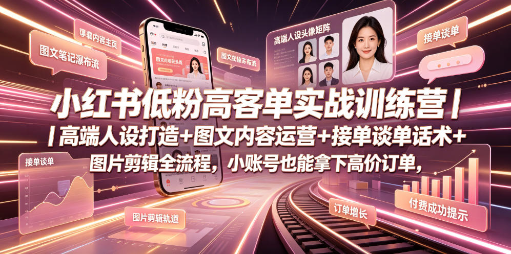 小红书低粉高客单实战训练营｜高端人设打造+图文内容运营+接单谈单话术+图片剪辑全流程，小账号也能拿下高价订单-伏羲SAAS
