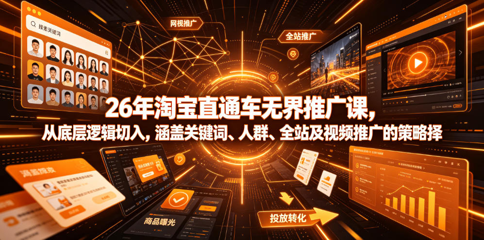 26年淘宝直通车无界推广课，从底层逻辑切入，涵盖关键词、人群、全站及视频推广的策略选择-伏羲SAAS