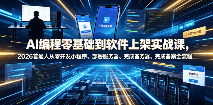 AI编程零基础到软件上架实战课，2026普通人从零开发小程序、部署服务器、完成备案全流程项目落地教程-伏羲SAAS