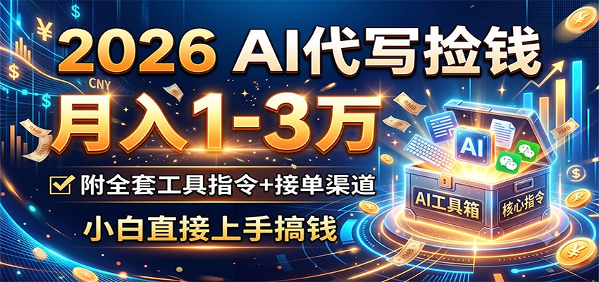 2026 AI代写捡钱，月入1-3万，附全套工具指令+接单渠道，小白直接上手搞钱-伏羲SAAS