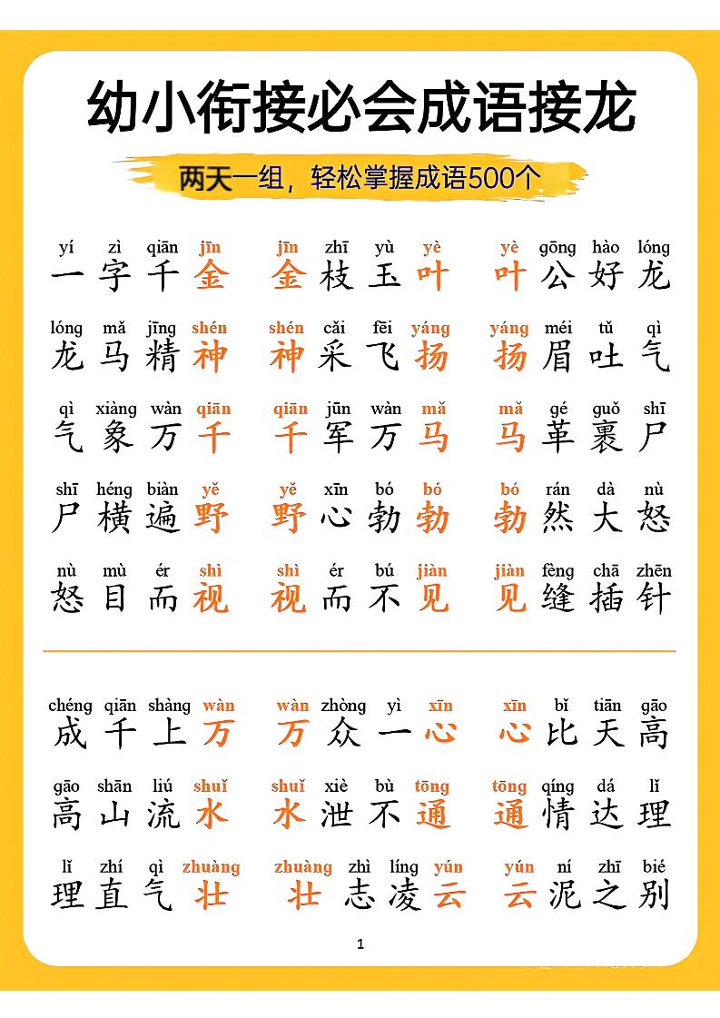 幼小衔接语文必会成语接龙-伏羲SAAS