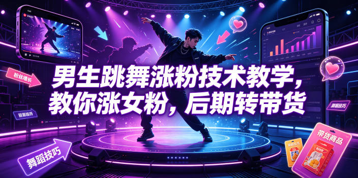 男生跳舞涨粉技术教学，教你涨女粉，后期转带货-伏羲SAAS