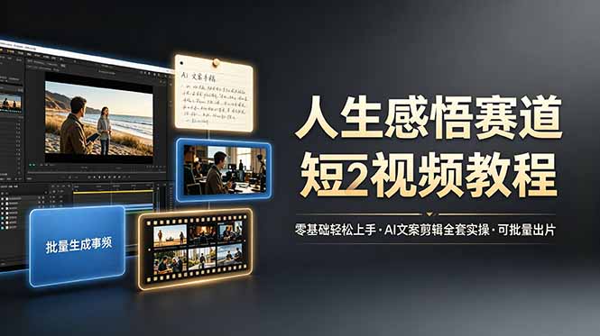 人生感悟赛道短视频教程，零基础轻松上手，AI文案剪辑全套实操可批量出片-伏羲SAAS