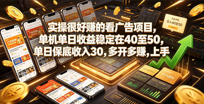 实操很好賺的看广告项目，单机单日收益稳定在40至50，单日保底收入30，多开多賺，上手就能变现【揭秘】-伏羲SAAS