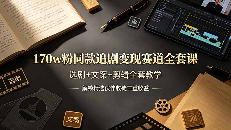 170w粉博主同款追剧变现赛道全套课，选剧+文案+剪辑全套教学，解锁精选伙伴收徒三重收益-伏羲SAAS