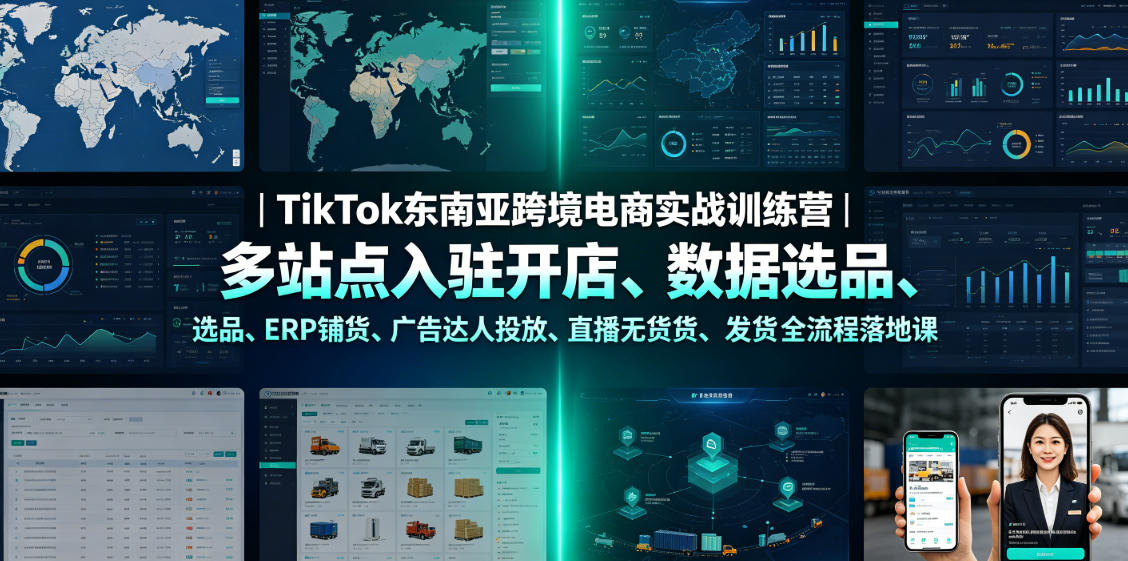TikTok东南亚跨境电商实战训练营｜多站点入驻开店、数据选品、ERP铺货、广告达人投放、直播无货源发货全流程落地课-伏羲SAAS