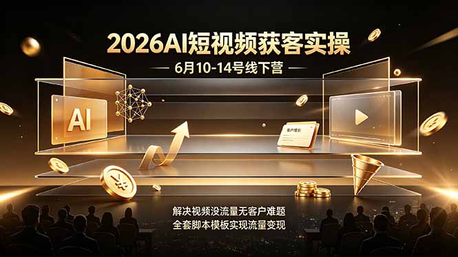 2026AI短视频获客实操6月10-14号线下营，解决视频没流量无客户难题，全套脚本模板实现流量变现-伏羲SAAS