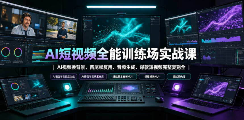 AI短视频全能训练场实战课｜AI视频换背景、首尾帧复用、音频生成、爆款短视频完整复刻全套实操教学-伏羲SAAS