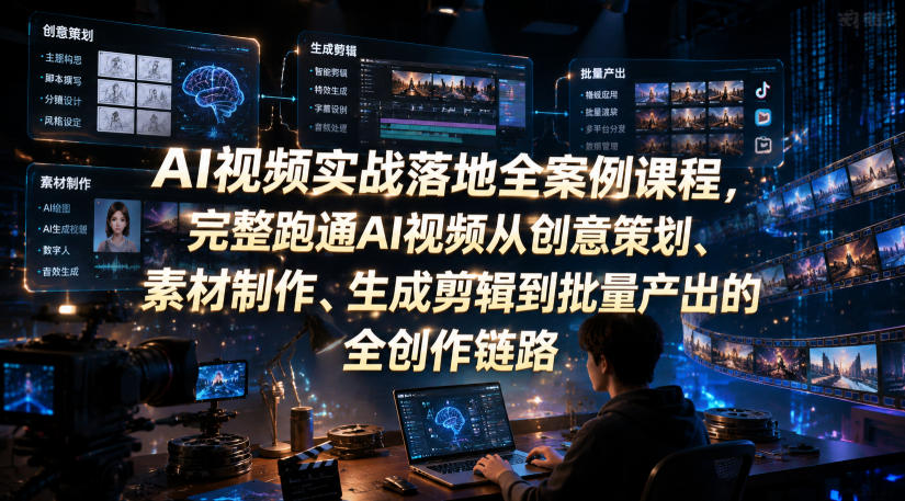 AI视频实战落地全案例课程，完整跑通AI视频从创意策划、素材制作、生成剪辑到批量产出的全创作链路-伏羲SAAS