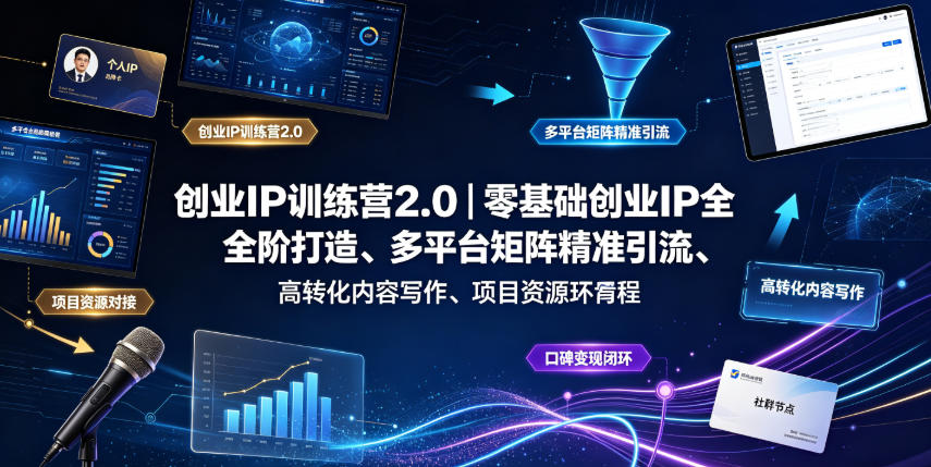 创业IP训练营2.0｜零基础创业IP全阶打造、多平台矩阵精准引流、高转化内容写作、项目资源对接与口碑变现闭环课程-伏羲SAAS