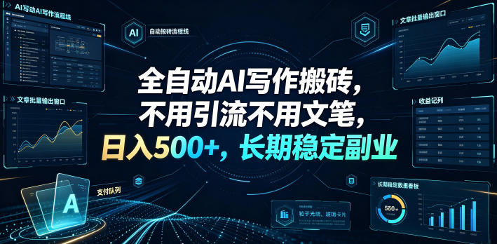 全自动AI写作搬砖，不用引流不用文笔，日入500+，长期稳定副业【揭秘】-伏羲SAAS