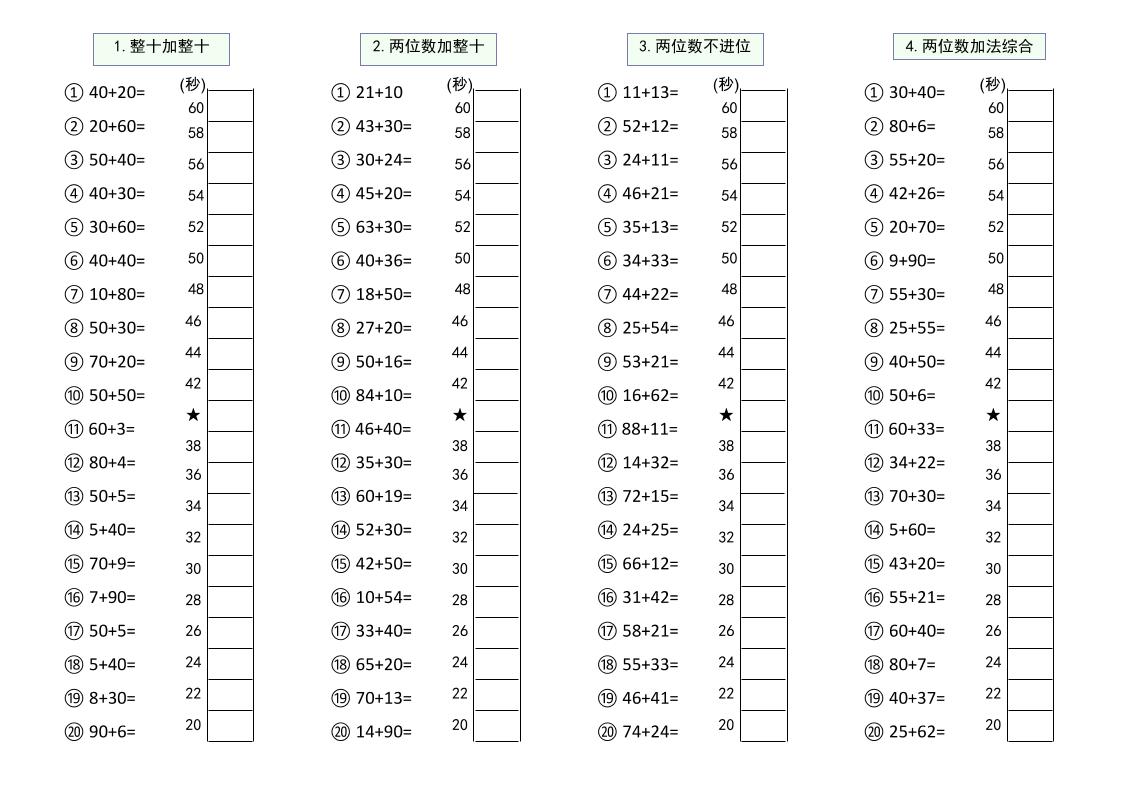 幼升小数学100以内大数计算闯关-伏羲SAAS