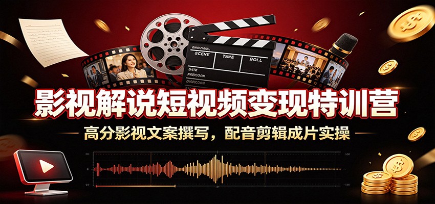 影视解说短视频变现特训营：高分影视文案撰写，配音剪辑成片实操-伏羲SAAS