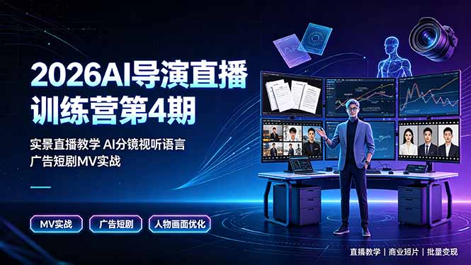 2026AI导演直播训练营第4期，实景直播教学AI分镜视听语言，广告短剧MV实战，解决人物画面崩坏痛点-伏羲SAAS