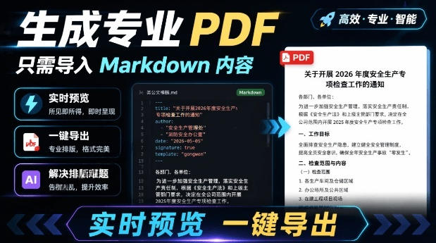 只需导入Markdown内容，实时预览一键导出专业PDF！轻松解决AI生成内容排版问题Presto-伏羲SAAS