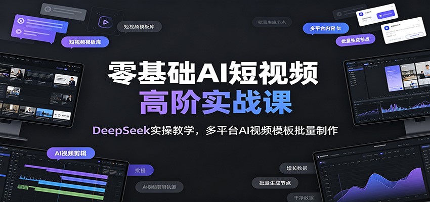 零基础AI短视频高阶实战课：DeepSeek实操教学，多平台AI视频模板批量制作-伏羲SAAS