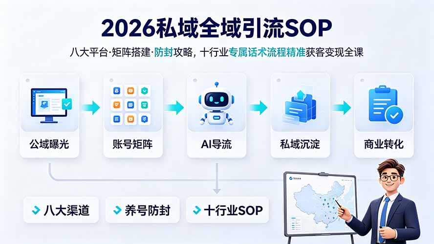 2026私域全域引流SOP|八大平台·矩阵搭建·防封攻略,十行业专属话术流程精准获客变现全课-伏羲SAAS