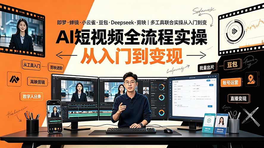 AI短视频全流程实操:即梦·蝉镜·小云雀·豆包·Deepseek·剪映|多工具联合实操从入门到变现-伏羲SAAS