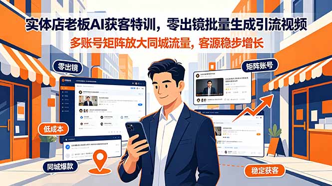 实体店老板AI获客特训,零出镜批量生成引流视频,多账号矩阵放大同城流量,客源稳步增长-伏羲SAAS