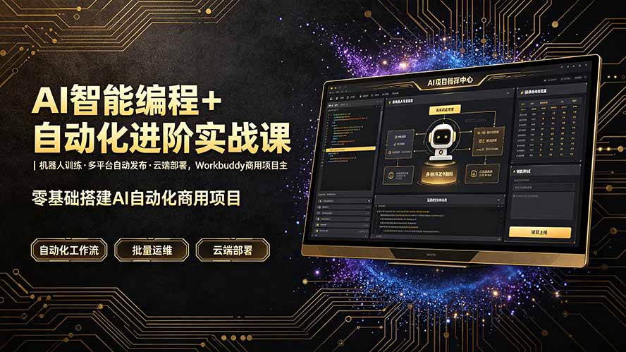 AI智能编程+自动化进阶实战课|机器人训练·多平台自动发布·云端部署,Workbuddy商用项目全流程教学-伏羲SAAS