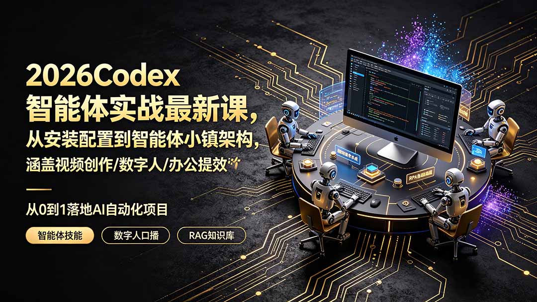 2026Codex智能体实战最新课,从安装配置到智能体小镇架构,涵盖视频创作/数字人/办公提效全技能-伏羲SAAS