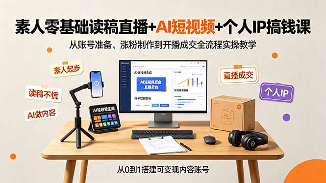 素人零基础读稿直播+AI短视频+个人IP搞钱课,从账号准备、涨粉制作到开播成交全流程实操教学-伏羲SAAS