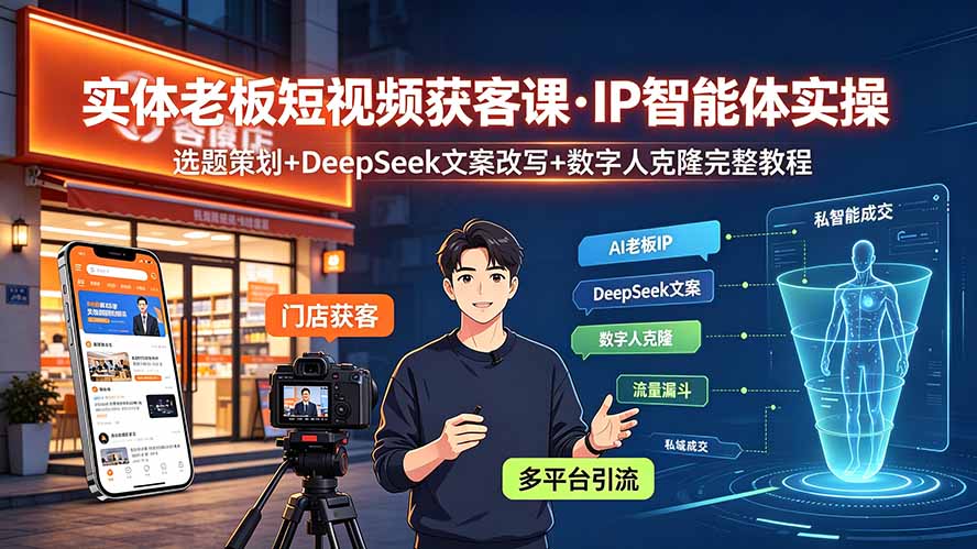 实体老板短视频获客课·IP智能体实操|选题策划+DeepSeek文案改写+数字人克隆完整教程-伏羲SAAS