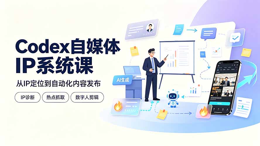 Codex自媒体IP系统课:IP诊断/热点抓取/IP蒸馏 Skill,爆款复刻数字人多平台自动发布教程-伏羲SAAS