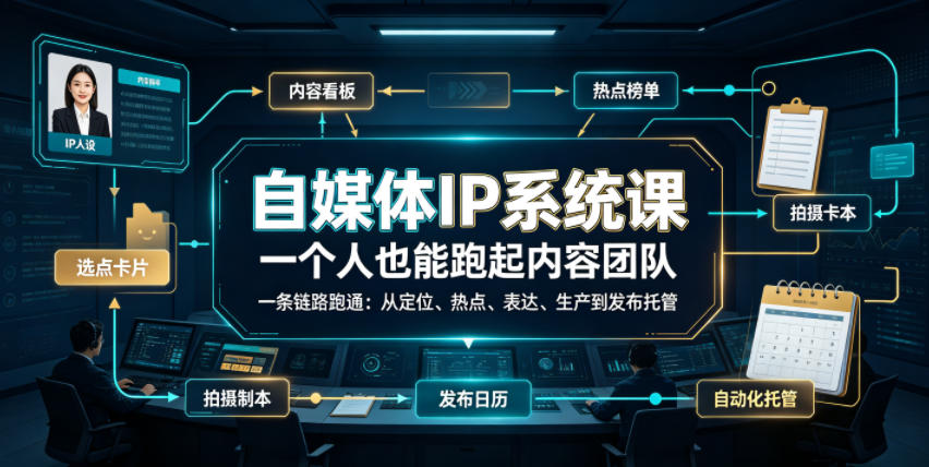 自媒体IP系统课,一个人也能跑起内容团队,一条链路跑通,从定位、热点、表达、生产到发布托管-伏羲SAAS