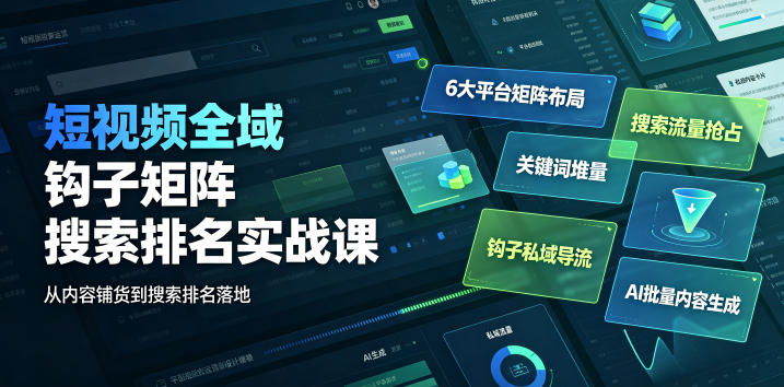 短视频全域钩子矩阵搜索排名实战课|6大平台矩阵布局、关键词堆量抢占搜索流量、钩子私域导流、AI批量内容生成-伏羲SAAS